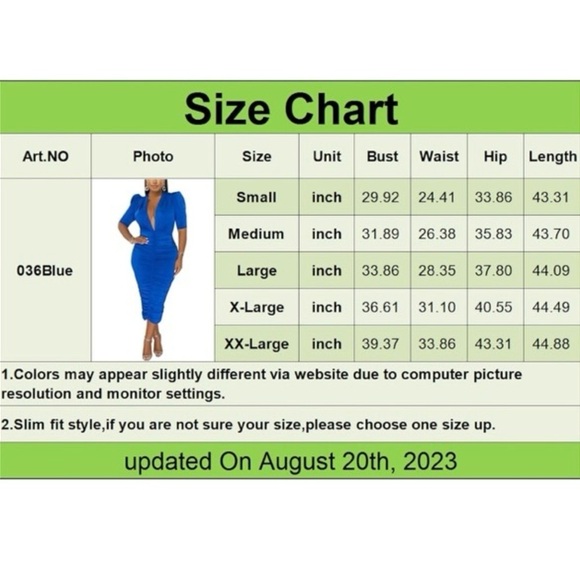 NWT Blue Sexy Ruched Dress with V-Neck - Picture 8 of 11